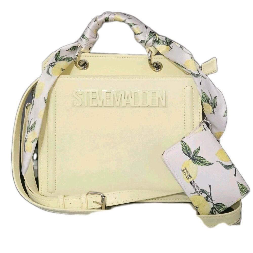 STEVE MADDEN BEVELYN Lemon Yellow Satchel Crossbody Bag Scarf Card Holder Viral